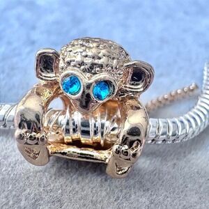 Rose Gold Monkey Blue Eye Charm fits PANDORA